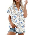 thumbnail image 1 of Button Down Shirt Women Cotton Short Sleeve Blouses V Neck Collared Button Up Summer Beach Tops, 1 of 6