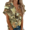 thumbnail image 1 of Button Down Shirt Women Cotton Short Sleeve Blouses V Neck Collared Button Up Summer Beach Tops, 1 of 8