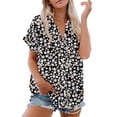 thumbnail image 1 of Button Down Shirt Women Cotton Short Sleeve Blouses V Neck Collared Button Up Summer Beach Tops, 1 of 7