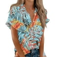 thumbnail image 1 of Button Down Shirt Women Cotton Short Sleeve Blouses V Neck Collared Button Up Summer Beach Tops, 1 of 8