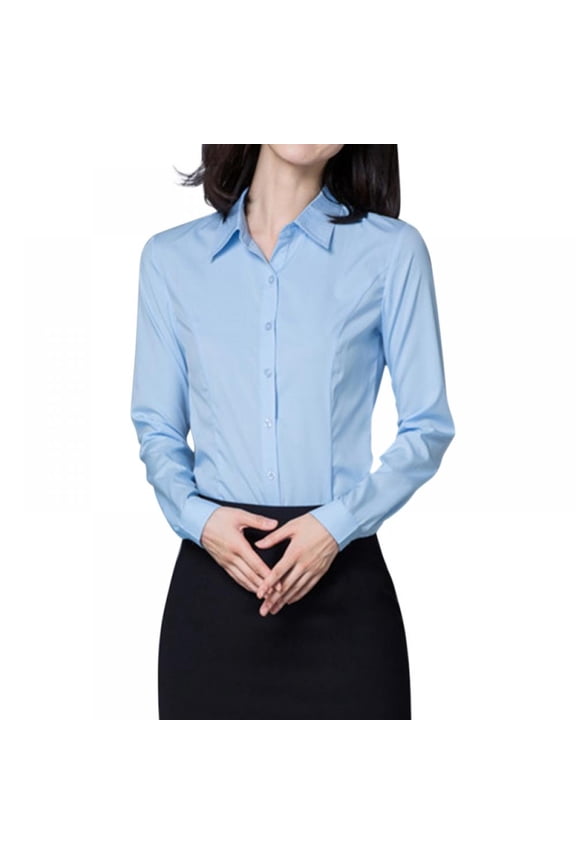 Button Down Shirt Women Long Sleeve Blouse Shirt Classic-Fit Cotton Tops Resistant(S-5XL)