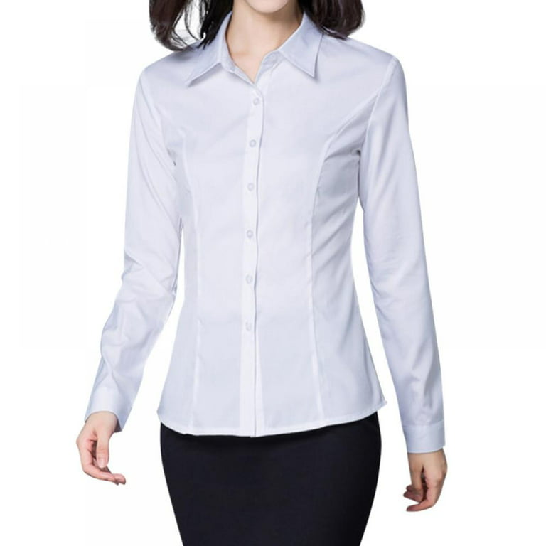 Button Down Shirt Women Long Sleeve Blouse Shirt Classic-Fit Cotton Tops  Wrinkle Resistant(S-5XL) 