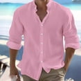 thumbnail image 1 of Button Down Shirt for Men Casual Breathable Stretch Shirts Comfortable Solid Color Beach Summer Clothing Pink Size XXL, 1 of 5