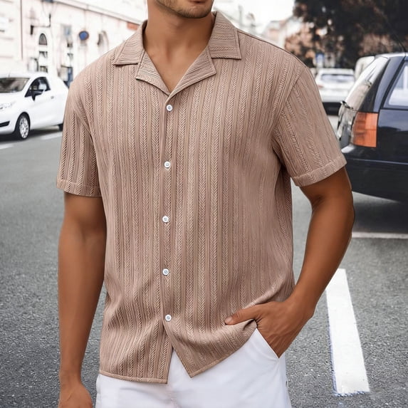 Button Down Shirt for Men Casual Relaxed Fit Soft Shirts Comfortable Solid Color Summer Beach Tops Khaki Size M