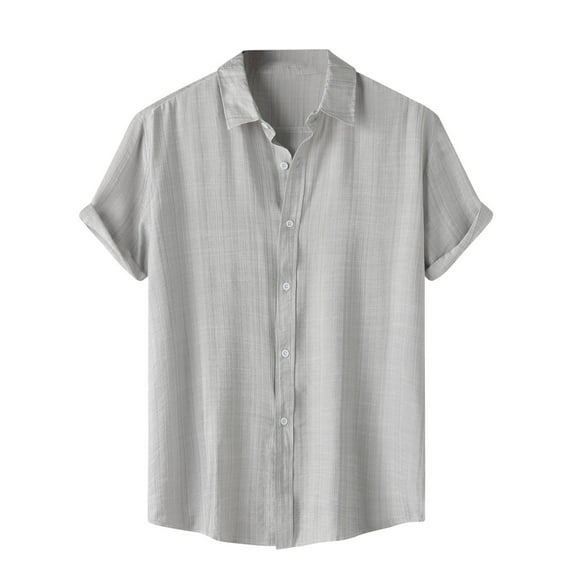 Button Down Shirt for Men Casual Short Sleeve Solid Color Tees Vocation Beach T-Shirts, 2XL