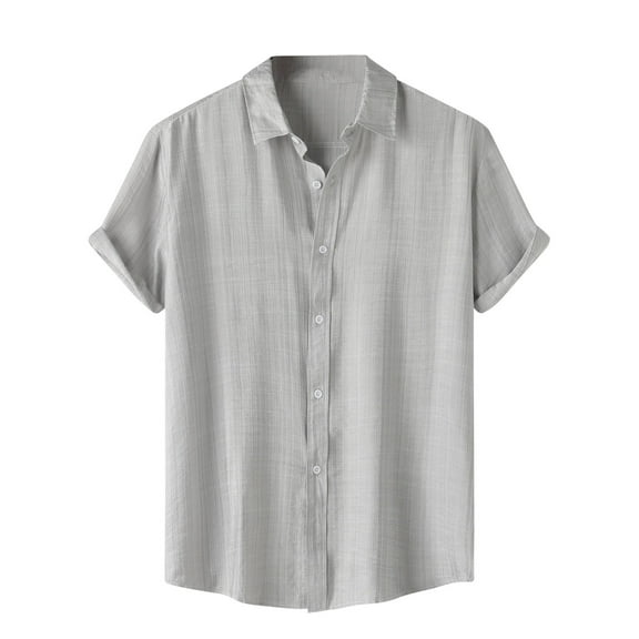 Button Down Shirt for Men Casual Short Sleeve Solid Color Tees Vocation Beach T-Shirts, 2XL