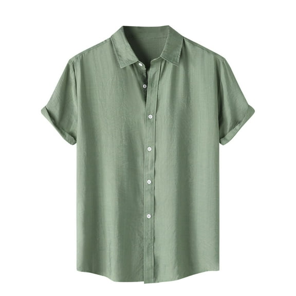 Button Down Shirt for Men Casual Short Sleeve Solid Color Tees Vocation Beach T-Shirts, L