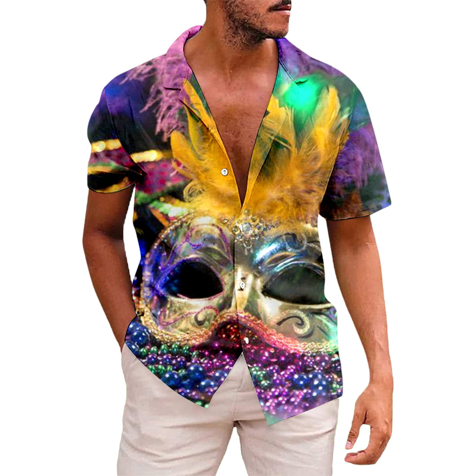 Button Down Shirt for Men Funny Print Graphic Short Sleeve Lightweight