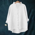 thumbnail image 1 of Button Down Shirt for Women Dressy Casual Cotton Linen 3/4 Sleeve Hi-Low Hem Blouse Ruffle Trim V Neck Summer Beach Tops White S-Xxl, 1 of 6