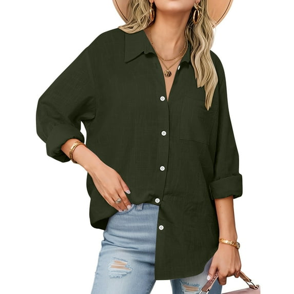 Button Down Shirt for Women Dressy Casual Long Sleeve Comfy Tops Solid Color Tunic Blouse 2025 Office Work Trendy Outfits