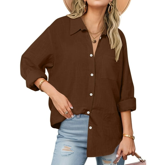 Button Down Shirt for Women Dressy Casual Long Sleeve Comfy Tops Solid Color Tunic Blouse 2025 Office Work Trendy Outfits