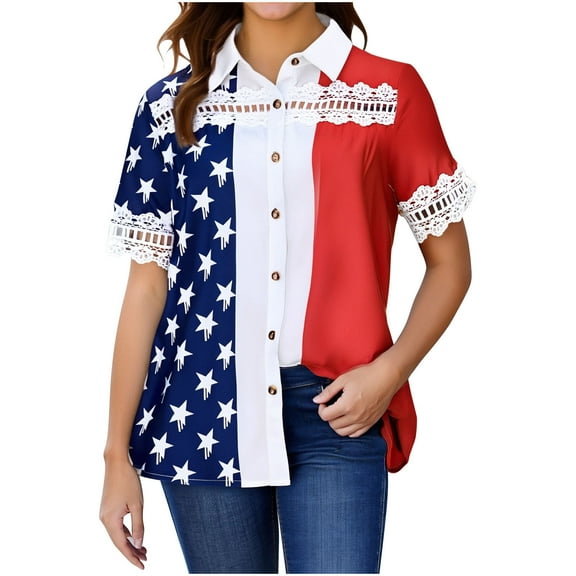 Button Down Shirt for Women Floral Print Short Sleeve Casual Loose Blouse Summer Collared Tunic Tee Tops