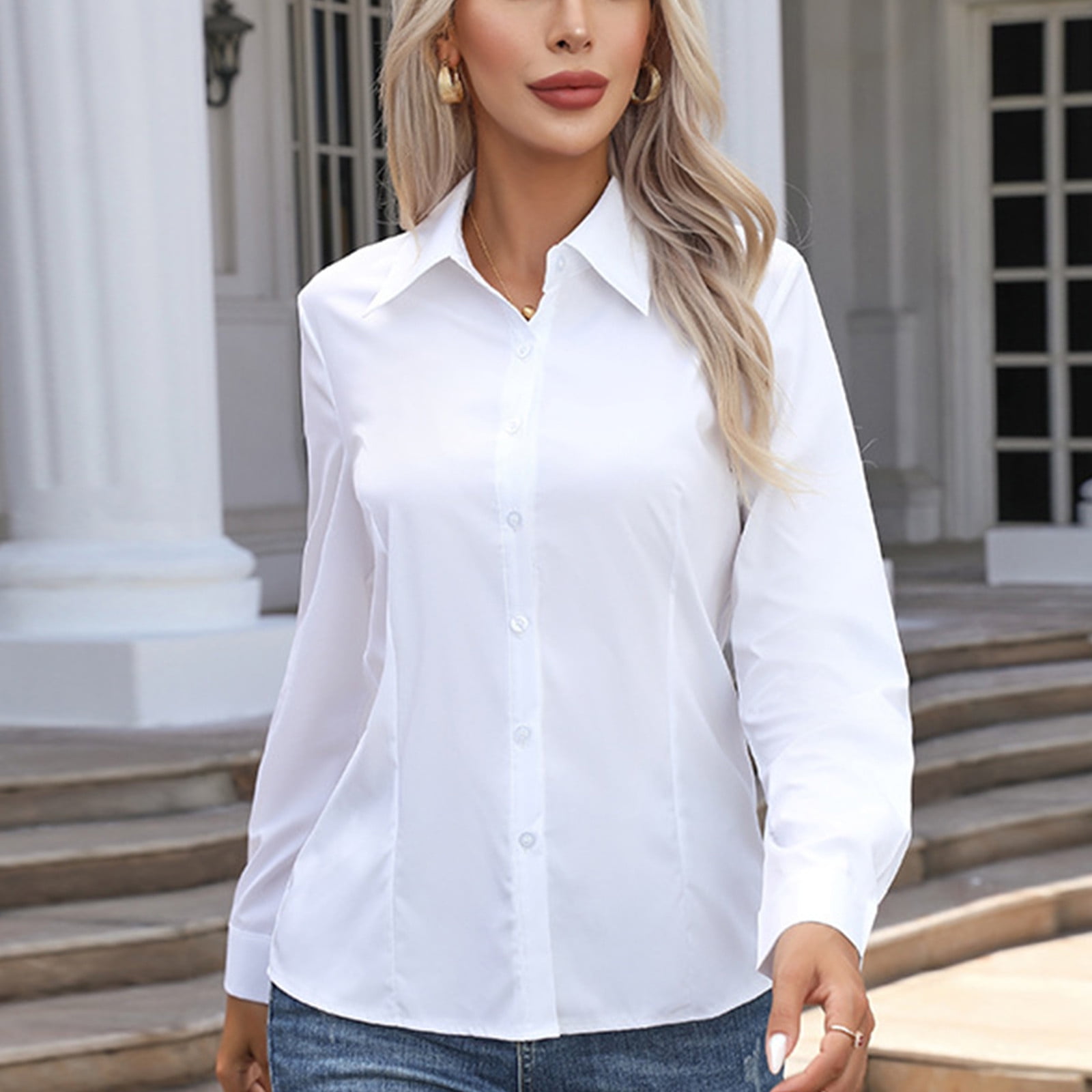 Siliteelon Women's Long Sleeve Button Down Dress Shirt - Regular Fit, Cotton, Moisture Wicking, Non-Iron