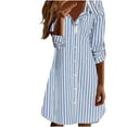 thumbnail image 1 of Button Down Shirts Dress for Women Trendy Striped Print Long Sleeve Dressy Casual Collared Office Short Dresses (2XL, Light Blue), 1 of 5