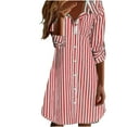 thumbnail image 1 of Button Down Shirts Dress for Women Trendy Striped Print Long Sleeve Dressy Casual Collared Office Short Dresses (M, Red), 1 of 5