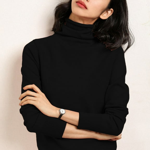 Button Down Shirts For Women, Turtleneck Pullover Sweater, Slim Bottoming Style, Silk Wool, Suitable For Fall And Winter, Black S, Size S-3XL