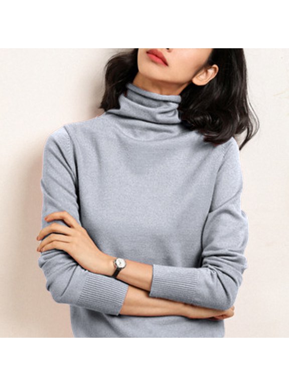 Button Down Shirts For Women, Turtleneck Pullover Sweater, Slim Bottoming Style, Silk Wool, Suitable For Fall And Winter, Gray XL, Size S-3XL