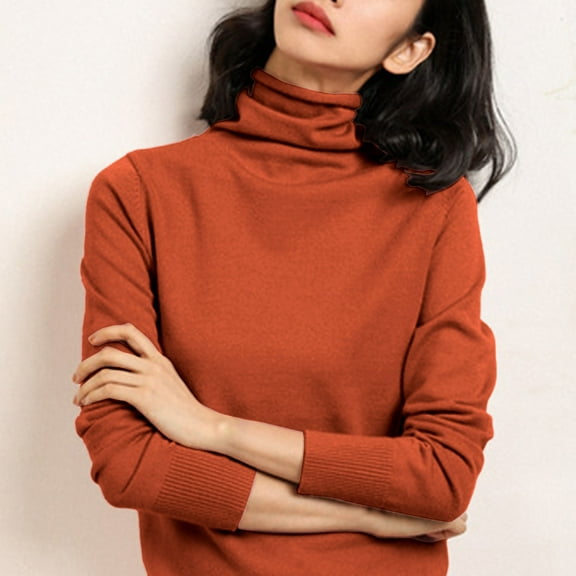 Button Down Shirts For Women, Turtleneck Pullover Sweater, Slim Bottoming Style, Silk Wool, Suitable For Fall And Winter, Orange M, Size S-3XL