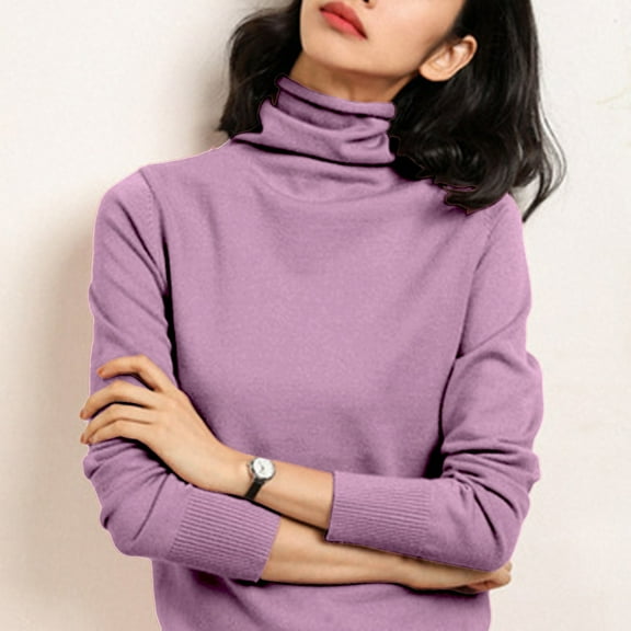 Button Down Shirts For Women, Turtleneck Pullover Sweater, Slim Bottoming Style, Silk Wool, Suitable For Fall And Winter, Purple L, Size S-3XL