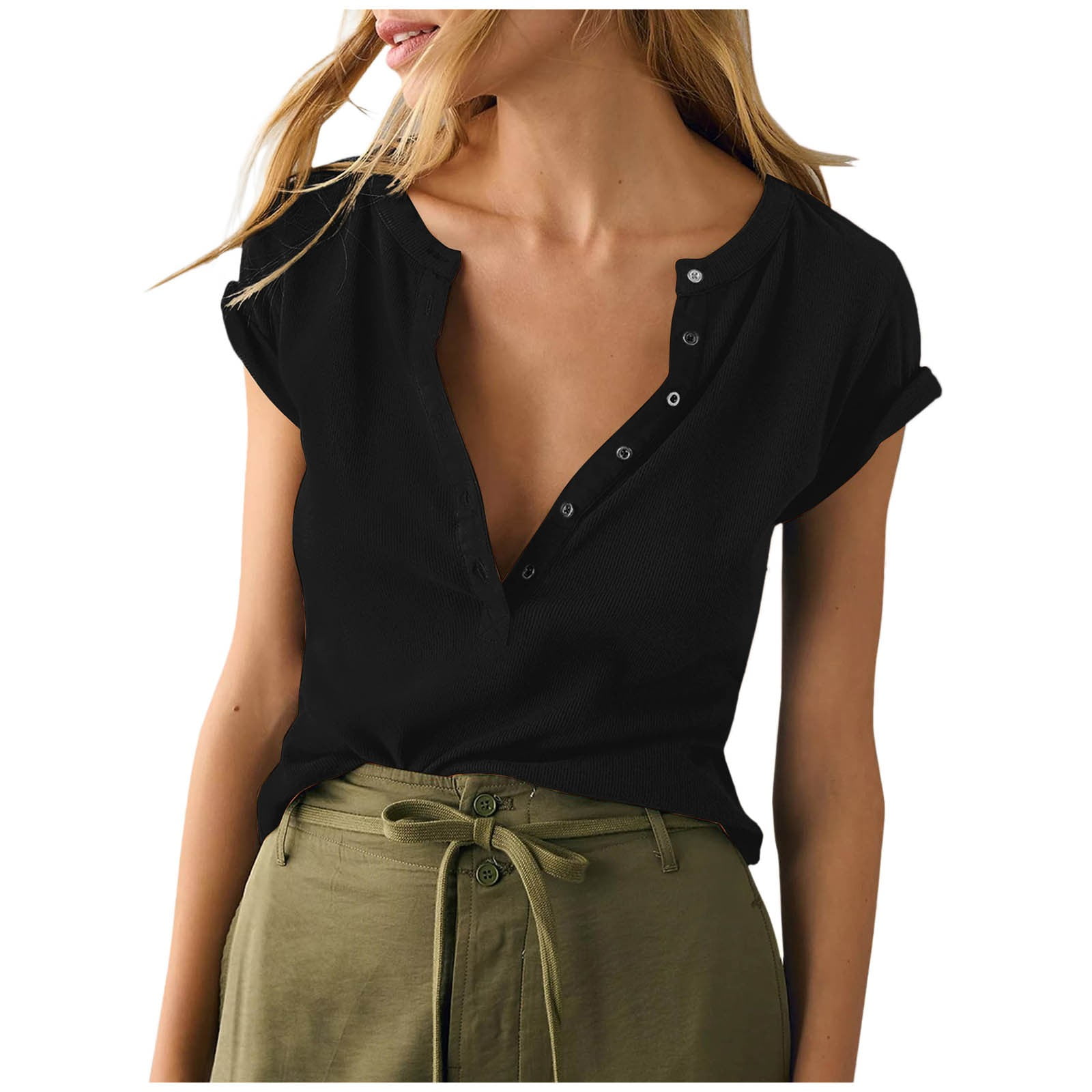 Deep v neck button up on sale