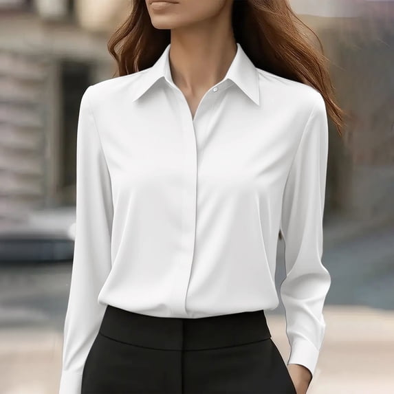 Button Down Shirts For Women Wrinkle Resistance Dress Shirts For Women Long Sleeve Work Formal Blouses Tops White
