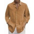 thumbnail image 1 of Button Down Shirts Men Men 3/4 Sleeve Cotton Linen Shirts Solid Color Casual Lapel Long Sleeve Shirt Linen Shirts Men Orange L, 1 of 5