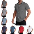 thumbnail image 1 of Button Down Shirts Men Stylish Short Sleeve Collared Dress Tshirts Summer Casual Quick-Dry Classic Fit Wedding Prom T-Shirts Gray M, 1 of 5