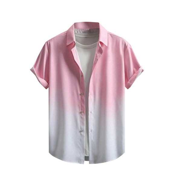 Button Down Shirts Mens Short Sleeve Gradient Shirt Summer Casual Beach Hawaiian Shirts