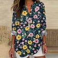 thumbnail image 1 of Button Down Shirts Women, 2025 Trendy Cotton Plus Size Long Sleeve V Neck Floral Spring Graphic Tunic, Pink S-3XL, 1 of 4
