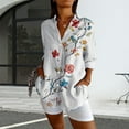 thumbnail image 1 of Button Down Shirts Women, 2025 Trendy Long Sleeve Boho V Neck Vintage Floral Graphic Spring, White S-XXL, 1 of 5