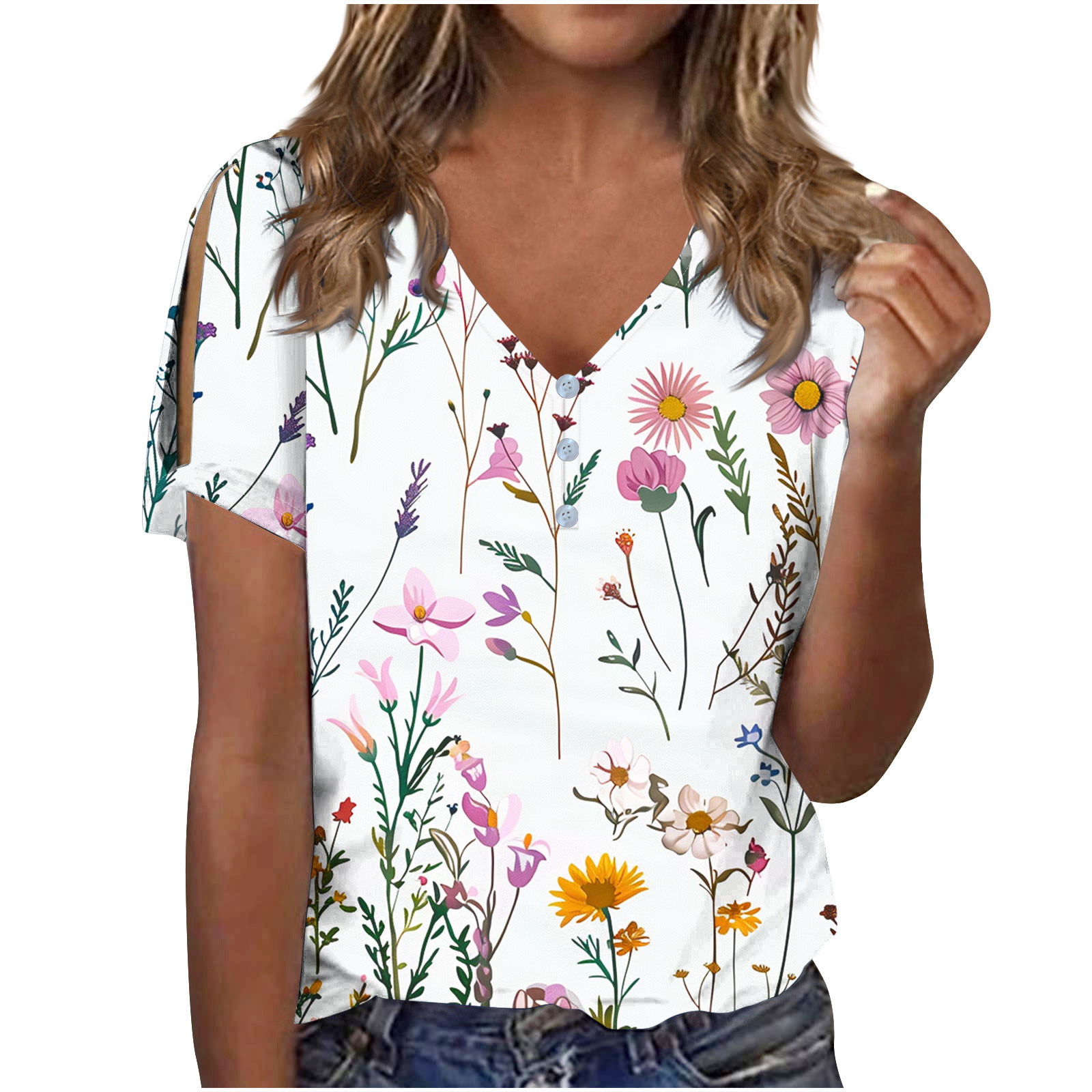Plus Size Floral Blouse – Women’s Short Sleeve Babydoll Top, Casual Summer Shirt
