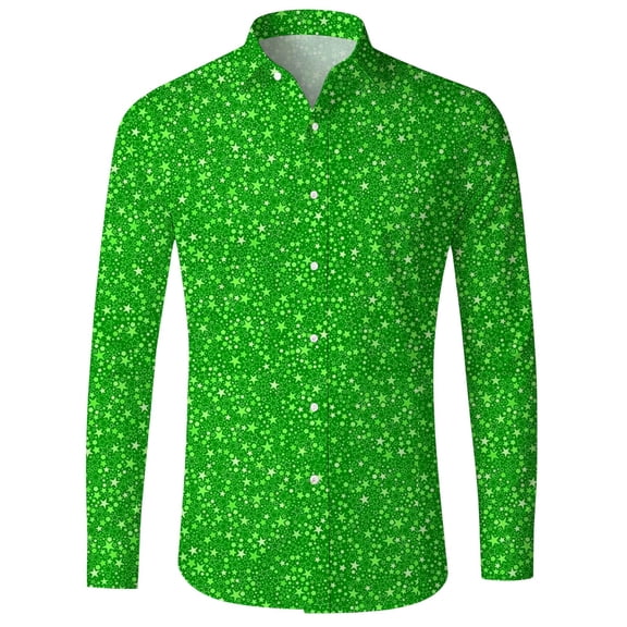 Button Down Shirts for Men Carnival Print Short Sleeve Spring Shirt Lightweight Casual Turn Down Collar Top Green S