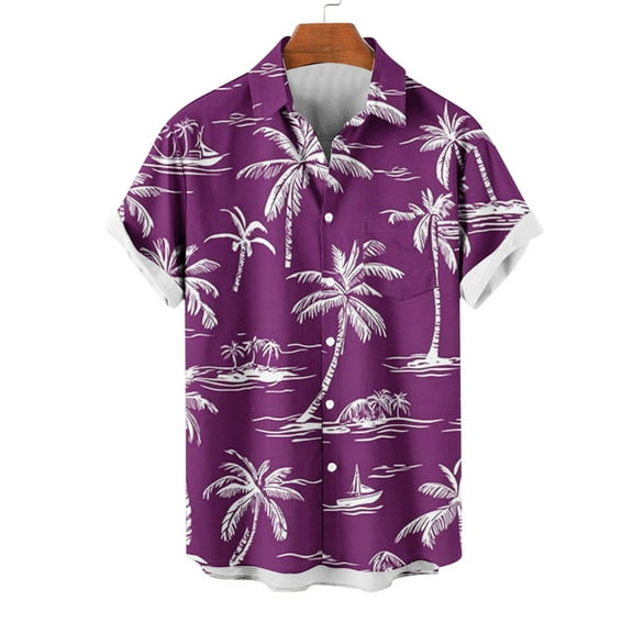 Button Down Shirts for Men Casual Collar Printed Short Sleeved Button Fashion Cardigan Pocket