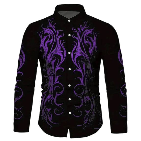 Button Down Shirts for Men Casual Long Sleeve Spring Shirt Lightweight Turn Down Collar Top Purple XXL