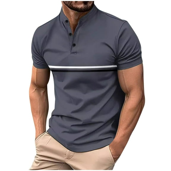 Button Down Shirts for Men Casual Short Sleeve Lapel Color Block Pullover Tops