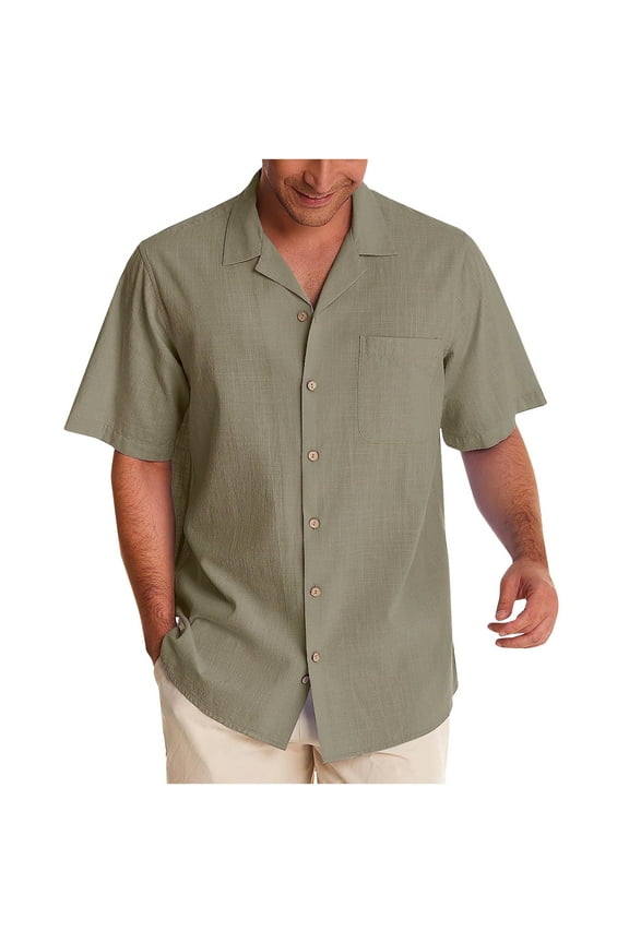 Button Down Shirts for Men Casual Short Sleeve T-Shirt Vocation Beach Tees, 2XL