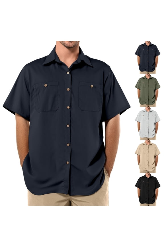 Button Down Shirts for Men Cooling Collared Short Sleeve Work Shirts Quick Dry tee Shirt with Pockets
