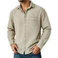 thumbnail image 1 of Button Down Shirts for Men Lightweight Waffle Knit Long Sleeve Shirt Spring Casual Turn Down Collar Solid Color Top Beige XXL, 1 of 4