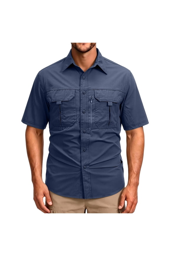 Button Down Shirts for Men Performance Short Sleeve Collared T Shirts Casual Camping Hiking Fishing Work Tees, M