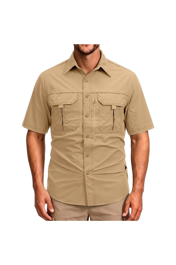 Button Down Shirts for Men Performance Short Sleeve Collared T Shirts Casual Camping Hiking Fishing Work Tees, M