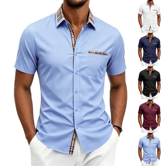 Button Down Shirts for Men Short Sleeve Collared Polo Shirts Summer Causal Breathable Tees with Pocket, S