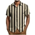 thumbnail image 1 of Button Down Shirts for Men Short Sleeve Striped Print Lapel Collared Summer Tops Casual Beach Hawaiian Blouses (XL, Brown), 1 of 5
