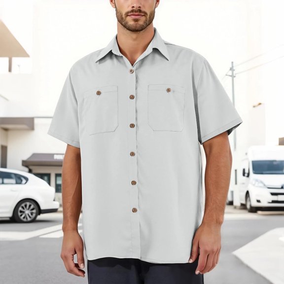 Button Down Shirts for Men Summer Casual Cooling Collared Short Sleeve TShirt Solid Lapel Work Shirts Quick Dry Tee Shirt