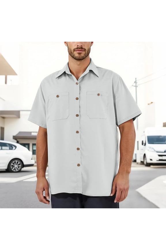 Button Down Shirts for Men Summer Casual Cooling Collared Short Sleeve TShirt Solid Lapel Work Shirts Quick Dry Tee Shirt