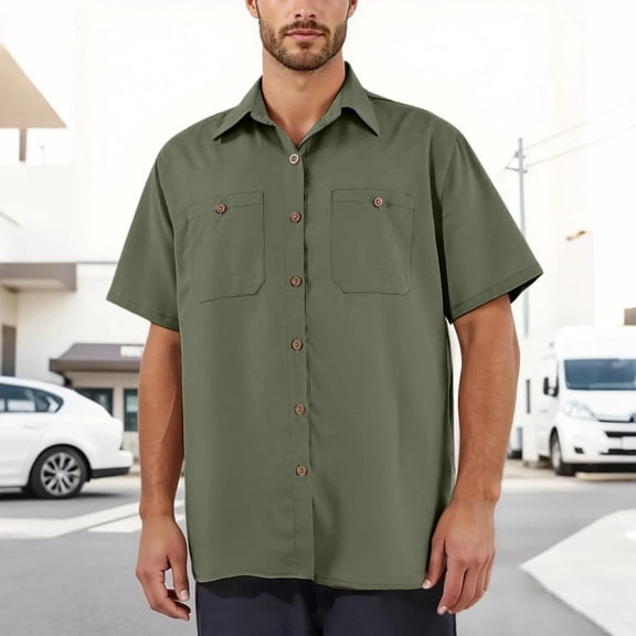 Button Down Shirts for Men Summer Casual Cooling Collared Short Sleeve TShirt Solid Lapel Work Shirts Quick Dry Tee Shirt