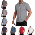 thumbnail image 1 of Button Down Shirts for Men Trendy Short Sleeve Collared Dress T Shirts Summer Casual Quick-Dry Regular Fit Official Tees Light Gray 2XL, 1 of 5