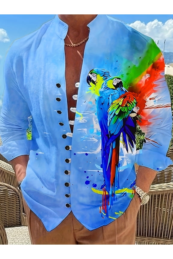 Button Down Shirts for Men Vintage Long Sleeve Button Banded Collar Fit Lightweight Tops Henley Shirts Blue XXL