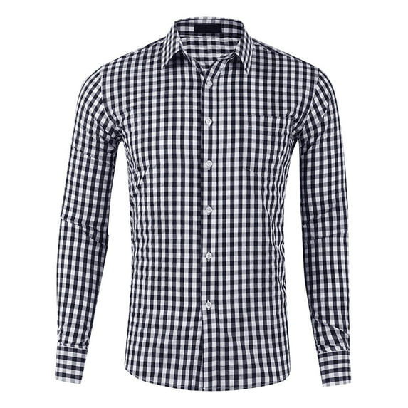 Button Down Shirts for Men Free 4-Way Stretch Wedding Vacation Shirt Plaid Long Sleeve Boat Neck Basic Active Tops Lightweight Shirts,Black,S