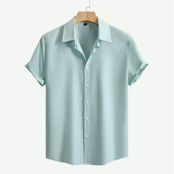 Button-Down Shirts for Men with Collared Short Sleeve Tees Tops Mens Casual Solid Color Lightweight Breathable Hawaiian Beach Tshirts Shirt