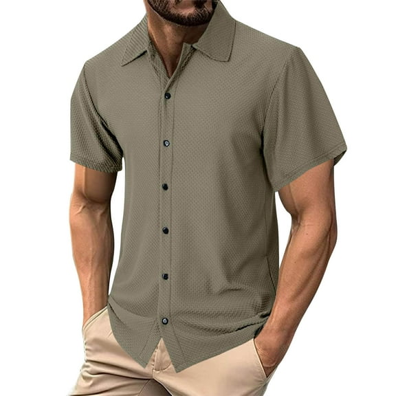 Button-Down Shirts for Men with Collared Short Sleeve Tshirts Shirt Mens Casual Solid Color Textured Lightweight Going-Out Work Tees Tops